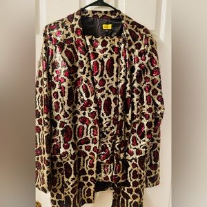 Cheetah plus size sequin pantsuit red/gold